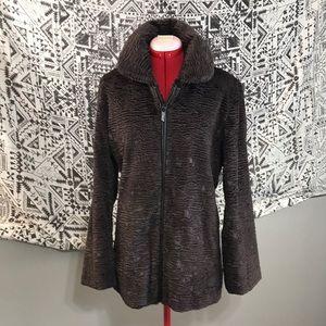 Faux fur zip up coat with pockets